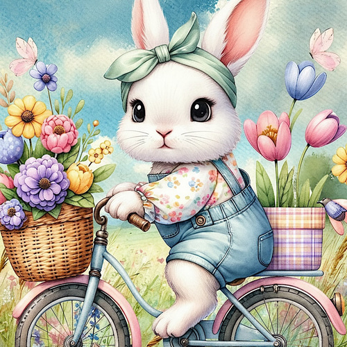 オリジナル 生地 ブロックデザイン パネル生地 うさぎ柄 ウサギ 生地