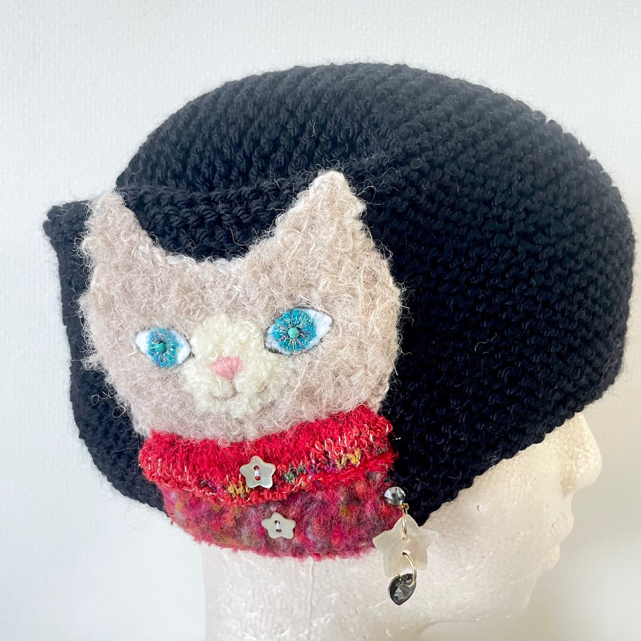 猫ゆるかわニット帽 (BLACK)