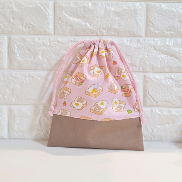 入園入学準備に◎ くま柄巾着袋（25×20cm）｜給食袋・小物入れ・ギフト・サイズオーダー可 4枚目の画像