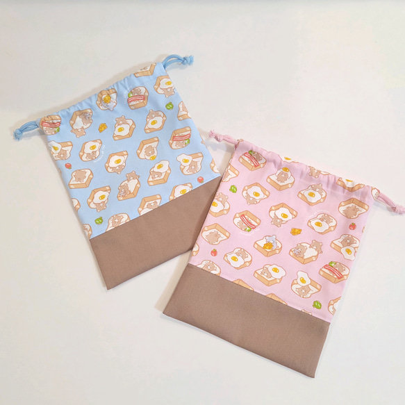 入園入学準備に◎ くま柄巾着袋（25×20cm）｜給食袋・小物入れ・ギフト・サイズオーダー可 2枚目の画像
