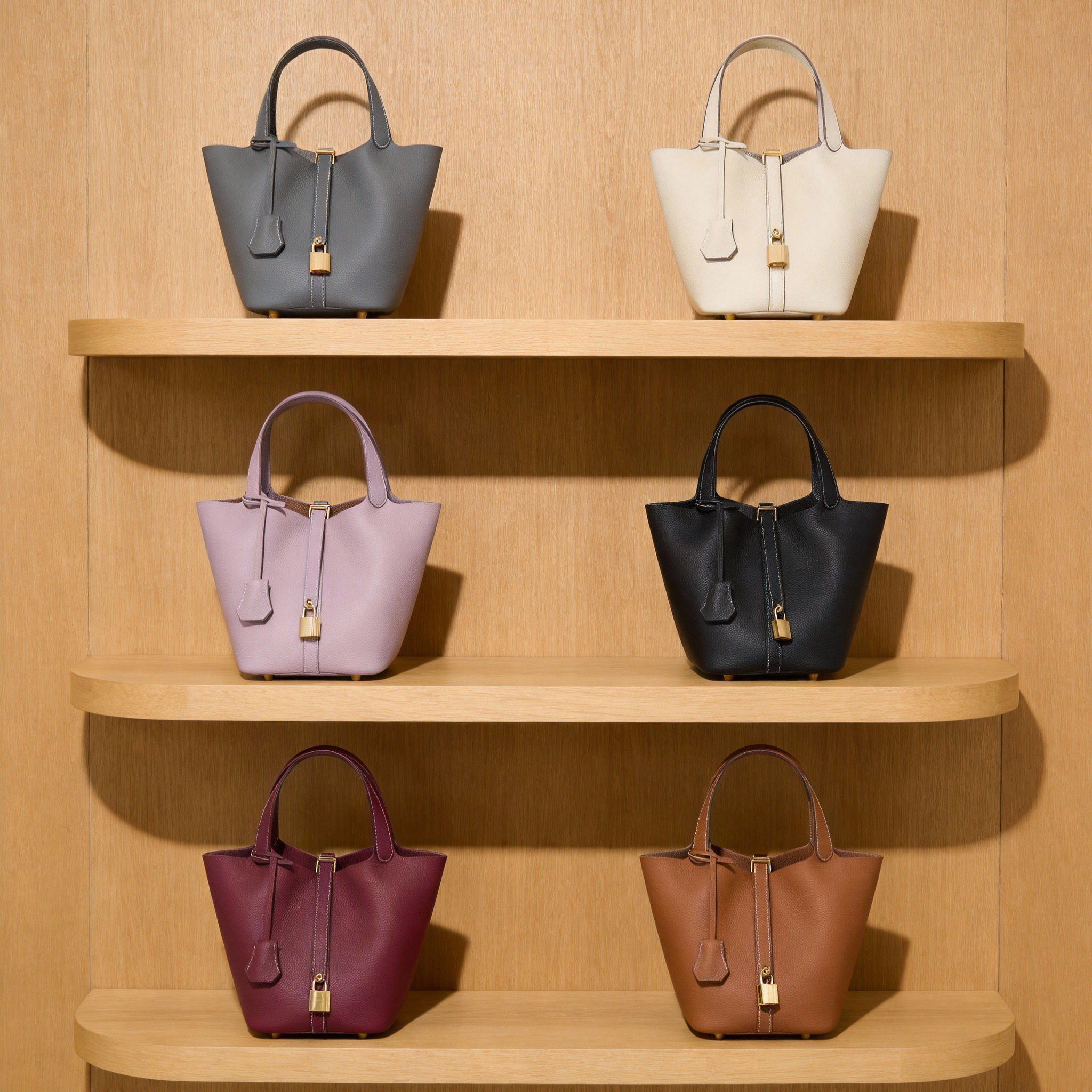 高級レザー使用 キューブバッグ ハンドバッグ トートバッグ レザーバッグ 　レザー　本革　【KA011】