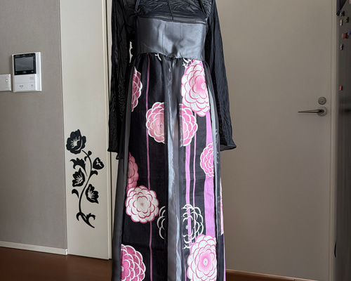 着物リメイク 水色八重桜浴衣からキャミソールワンピース色選べるセミ