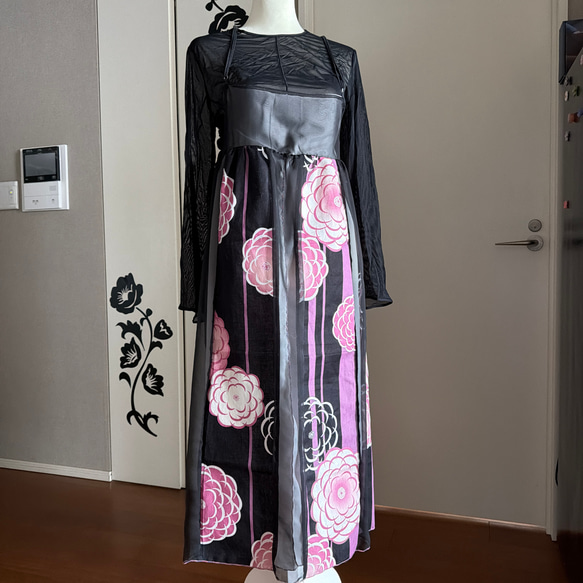 着物リメイク 水色八重桜浴衣からキャミソールワンピース色選べるセミ