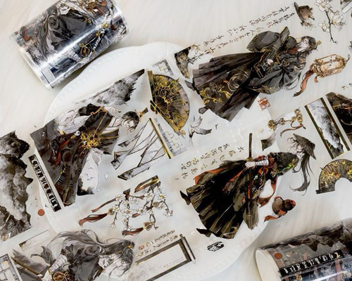 海外マステ 人物 男性 伴墨 PETテープ 装飾マステ コラージュ 2m巻き