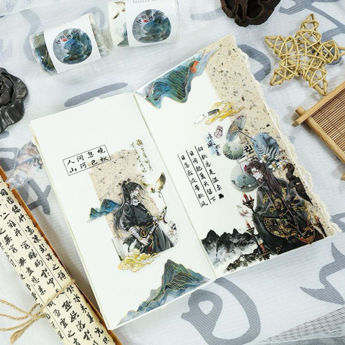 海外マステ 人物 男性 伴墨 PETテープ 装飾マステ コラージュ 2m巻き