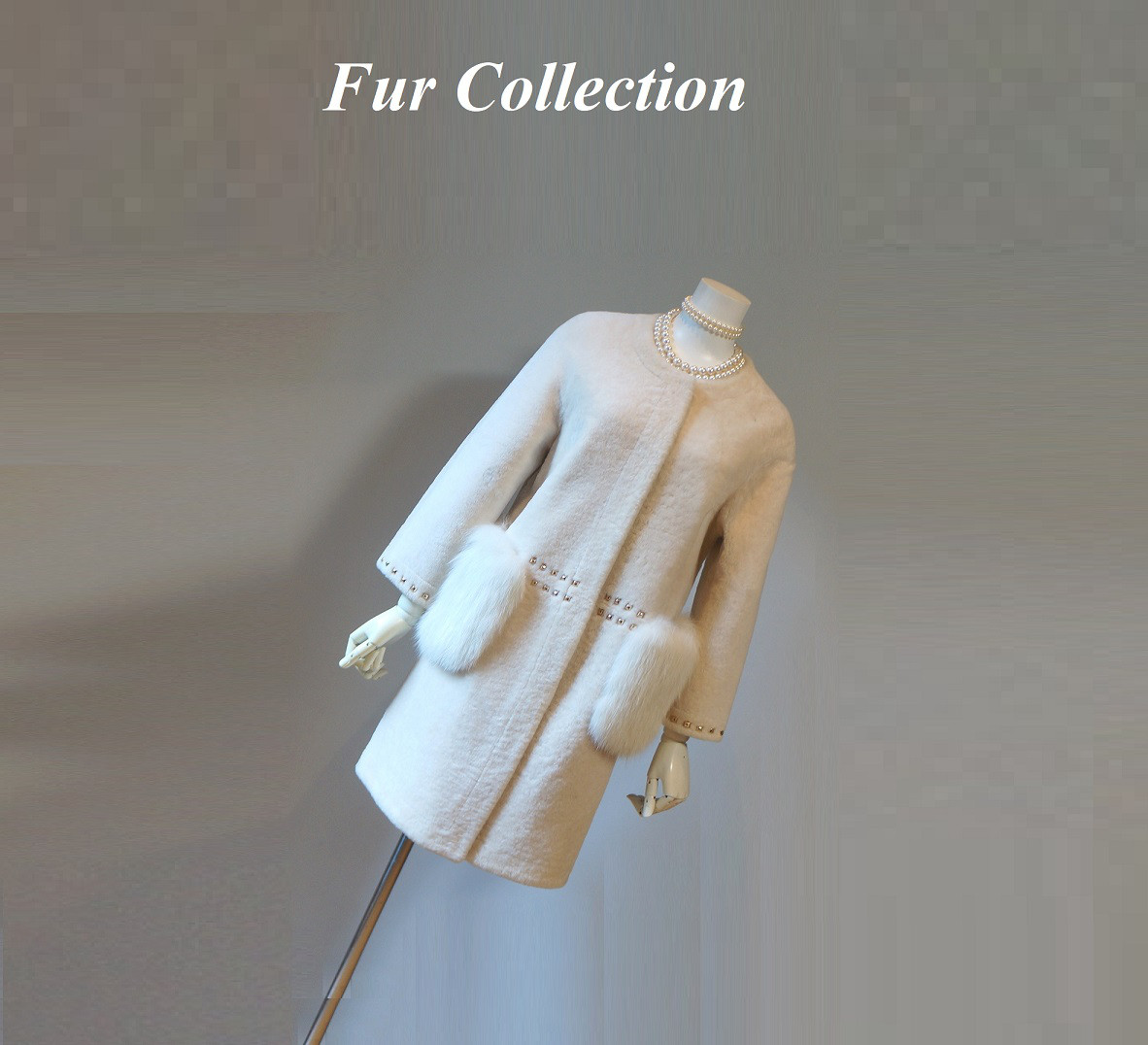 シンプル☆ ポケットフォックスファー付ムートンコート白 ミルキーホワイト 新品1点物　特価品　大人可愛い　リアルファー
