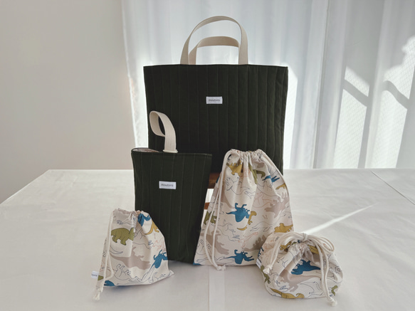 入園入学セット 5点 カーキキルティング×恐竜柄 送料無料 その他入園