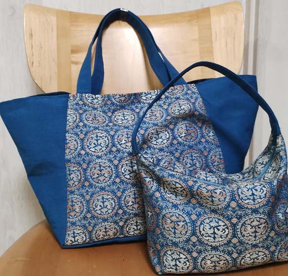 刺繍が美しい帯のバッグ2点セット トートバッグとファスナーバッグ 着物リメイク 刺繍が美しい帯バッグ2点セット トートバッグとファスナーバッグ 着物