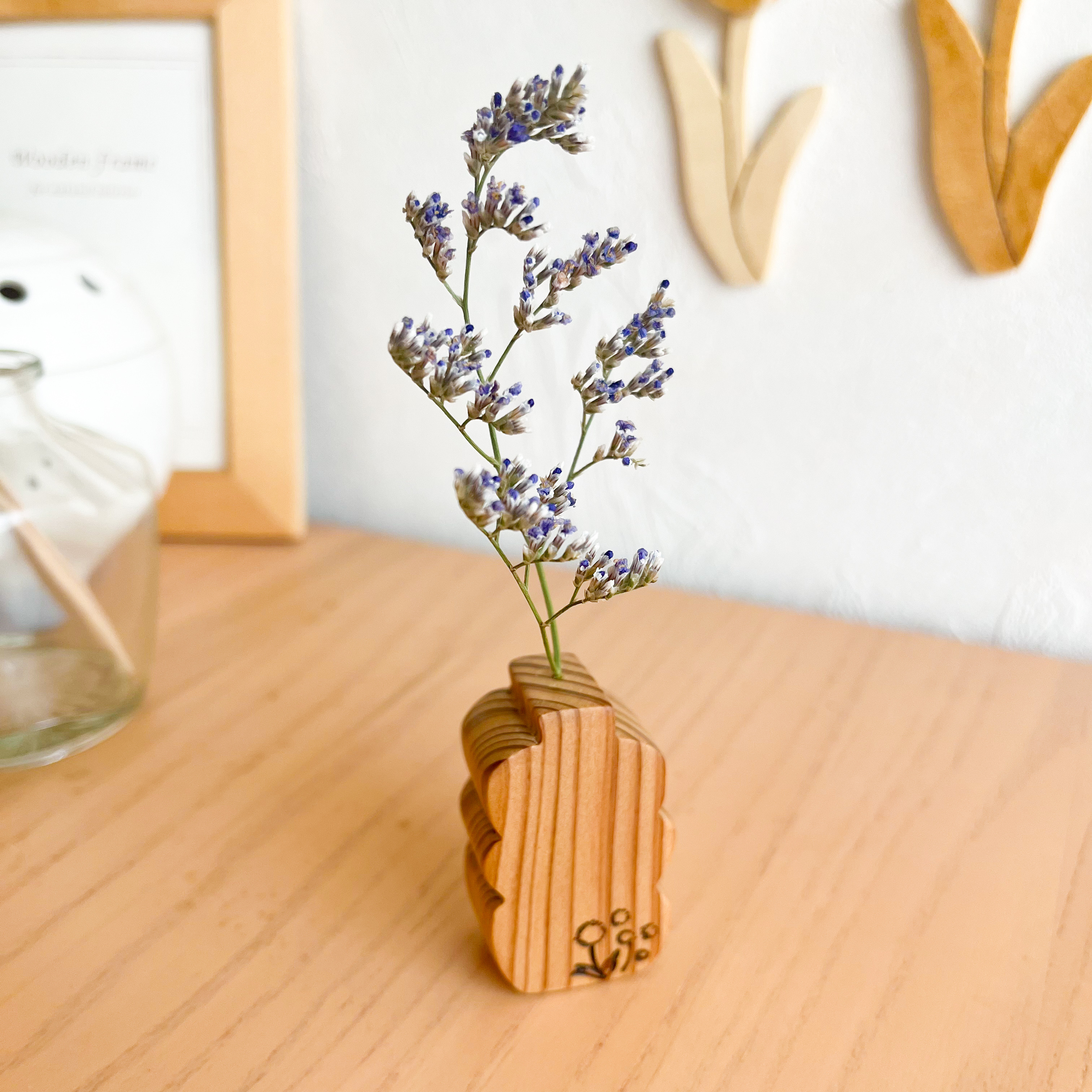 春のインテリアセット「チューリップ」「２羽の鳥さん（ブラウン）」「木のいちりんflower vase」ドライフラワー