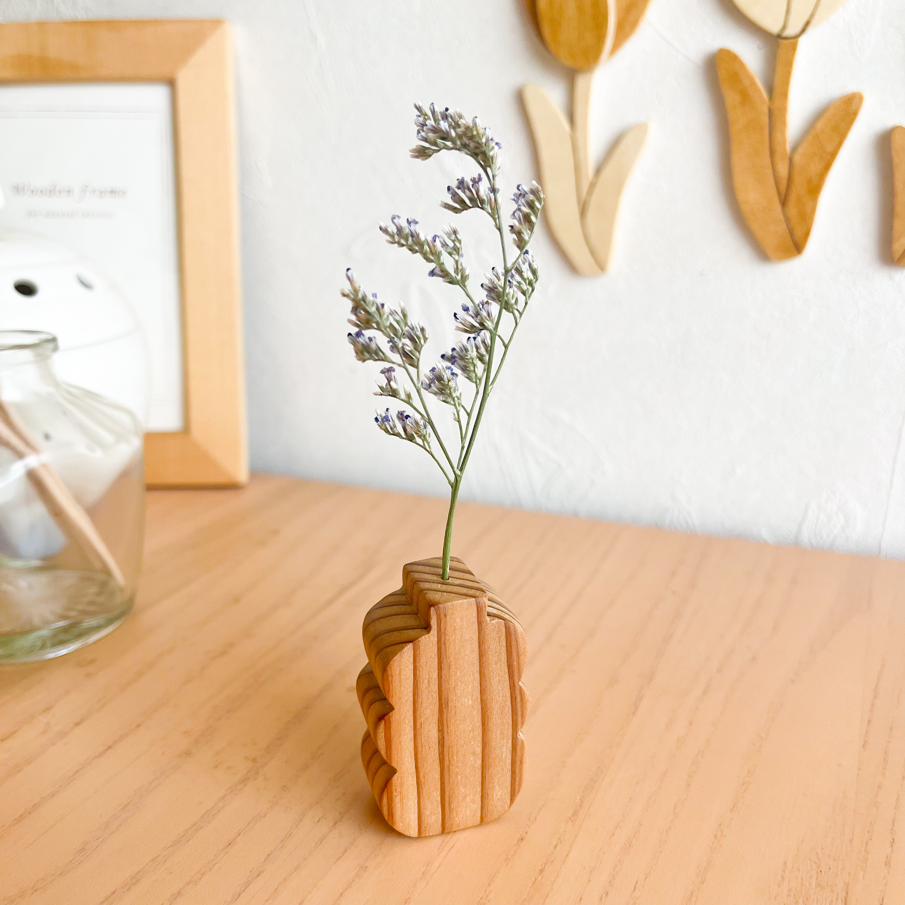 春のインテリアセット「チューリップ」「２羽の鳥さん（ブラウン）」「木のいちりんflower vase」ドライフラワー