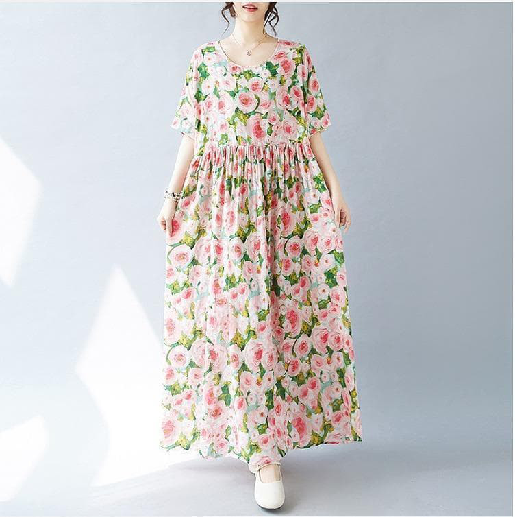 大きいサイズ レディース ロング　ワンピース　春夏 秋 新品 半袖　花柄