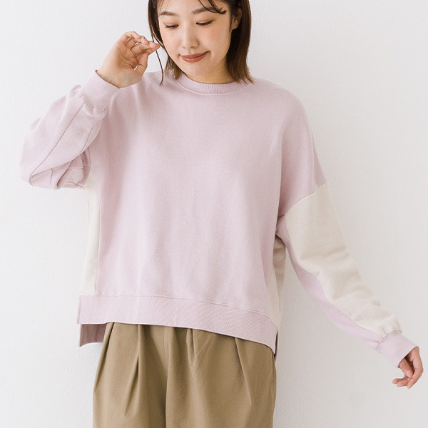 今から春まで着られる！ コットンガーゼ裏毛 バイカラートレーナー