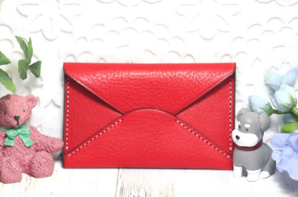 エンベロープ型名刺入れ・赤・封筒型名刺入れ・イタリアンレザー・カードケース