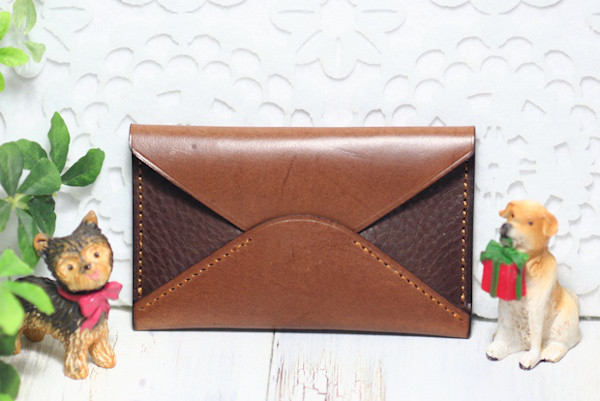 エンベロープ型名刺入れ・ブラウン・封筒型名刺入れ・イタリアンレザー・カードケース