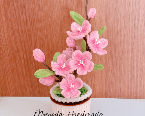 モールフラワー 桃の花の鉢植え ピンク ハンドメイド ひな祭り