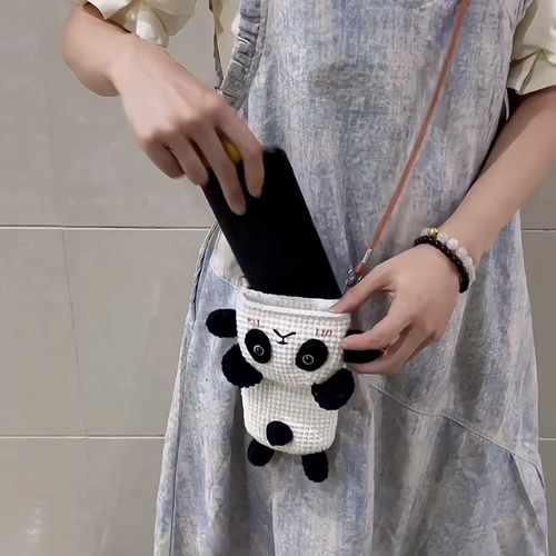 毛糸 手作り 編みぐるみ ニット 斜めがけバッグ スマホ収納ポーチ【森