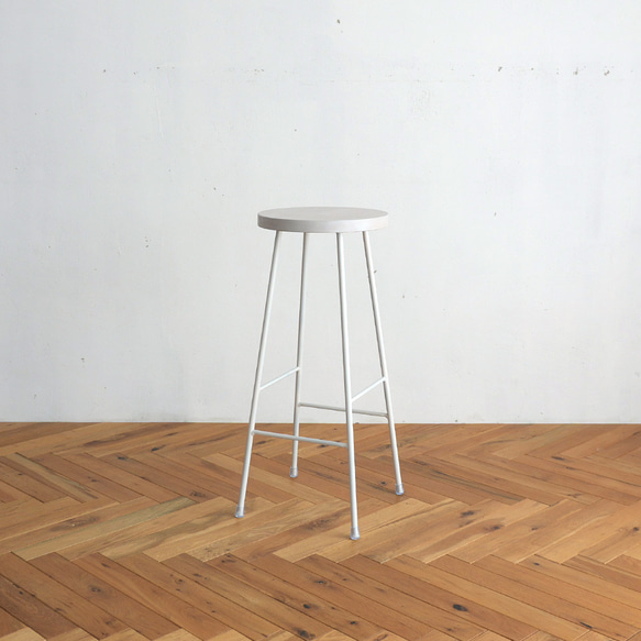 オーダー品：【ホワイト】ハイスツール/アイアン・ウッド（白脚） 椅子