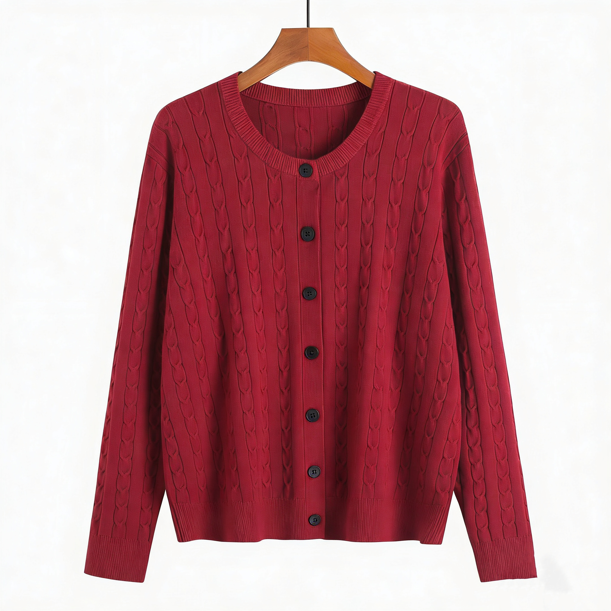 選べる5サイズ【M〜4L】 綿混 前開き クルーネック  カーディガン