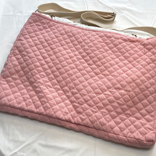 図書袋 ショルダー付き クッキー×くすみピンク 図書バッグ 入園入学