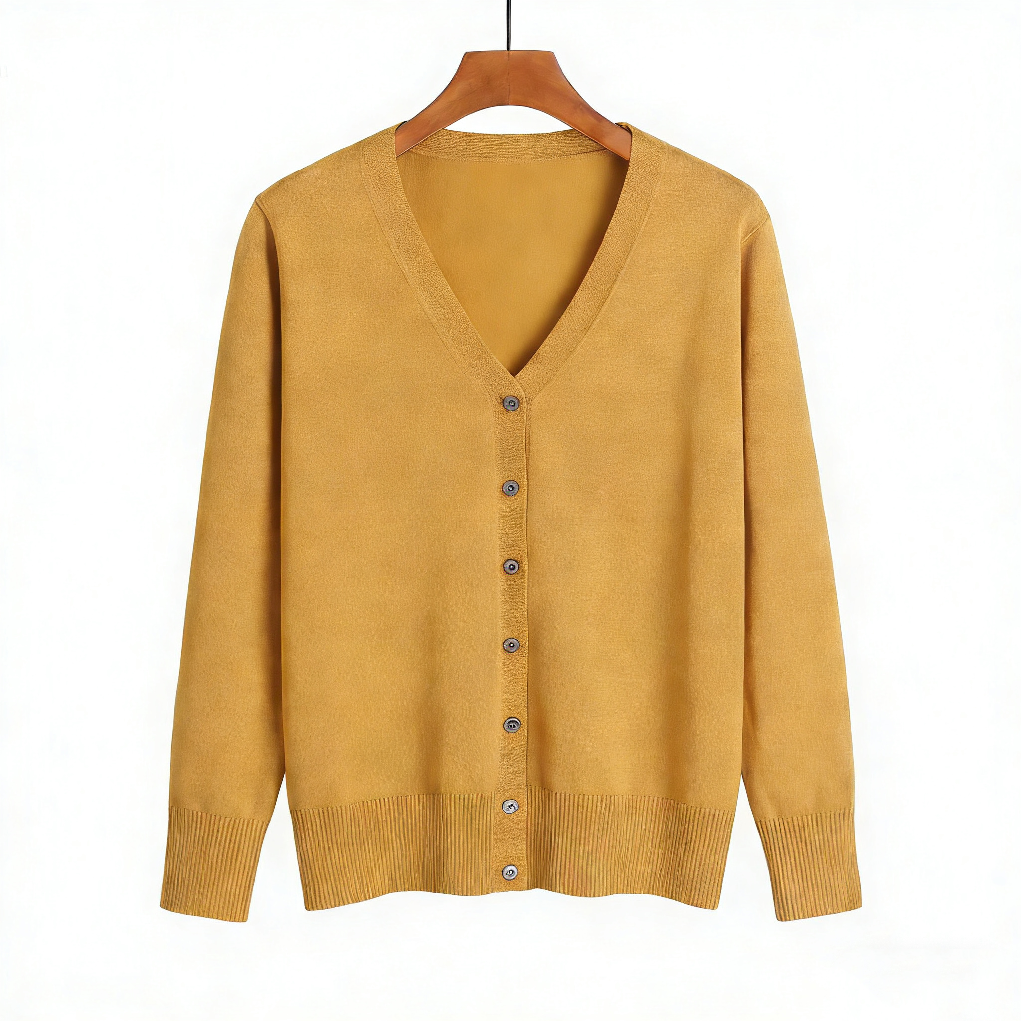 選べる5サイズ【M〜4L】 綿混 前開き Vネックカーディガン