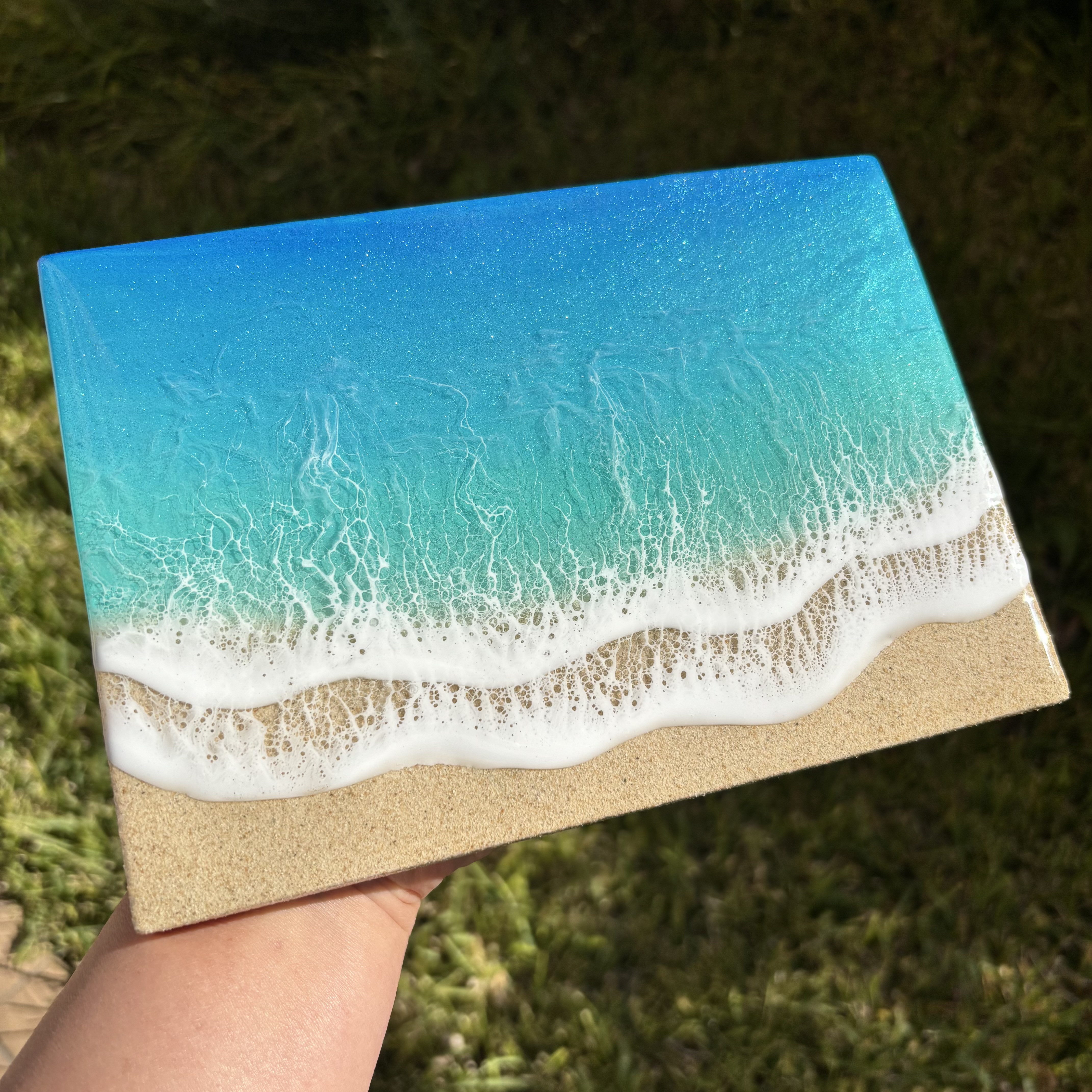 海を身近に感じる　レジン　オーシャンアート　A5サイズ　シナベニヤパネル　南国　沖縄　サンゴ砂　レジンアート　海