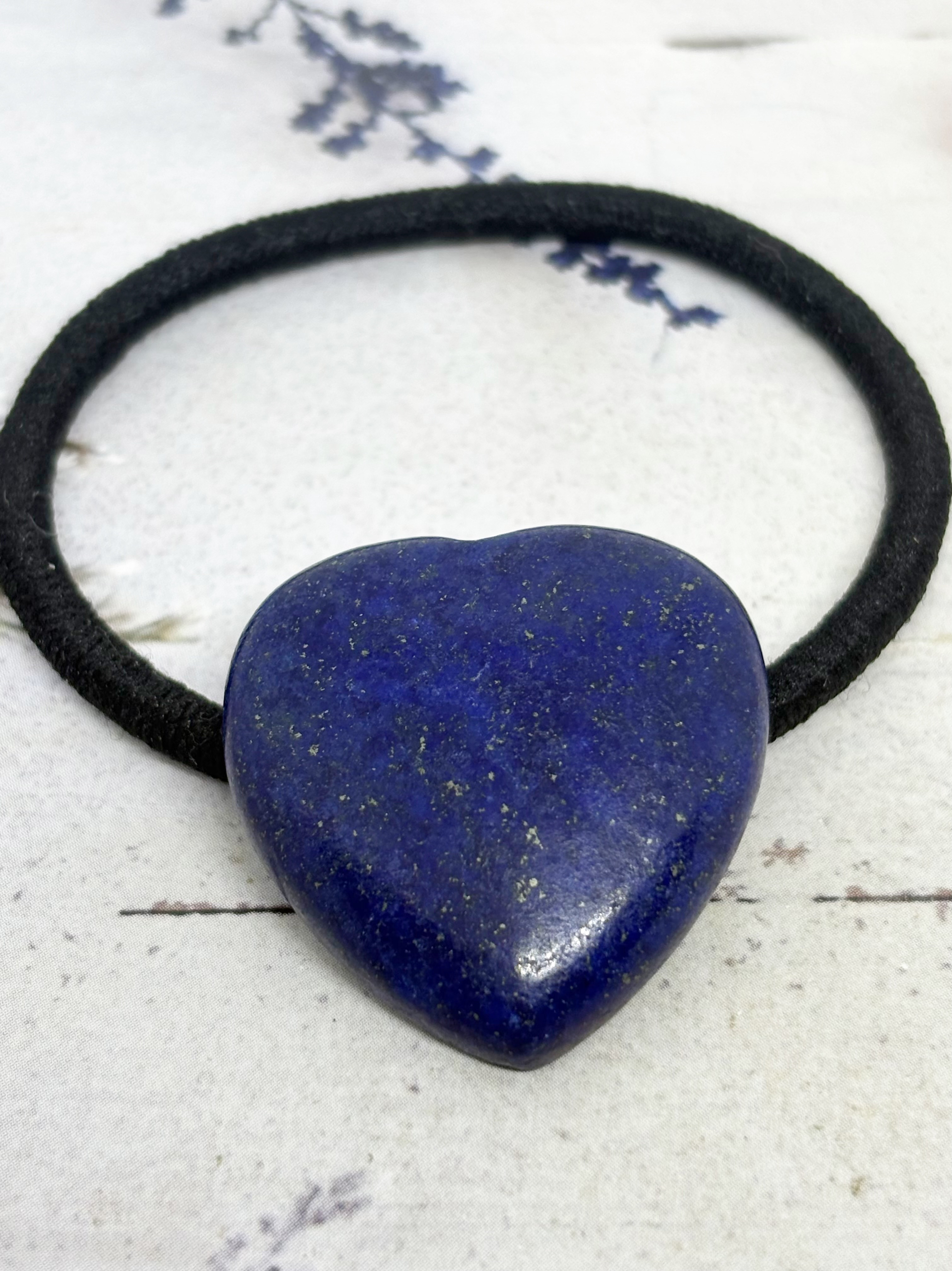 1412. 天然石 ラピスラズリ ハート型 ヘアゴム 大粒 ヘアゴム puna