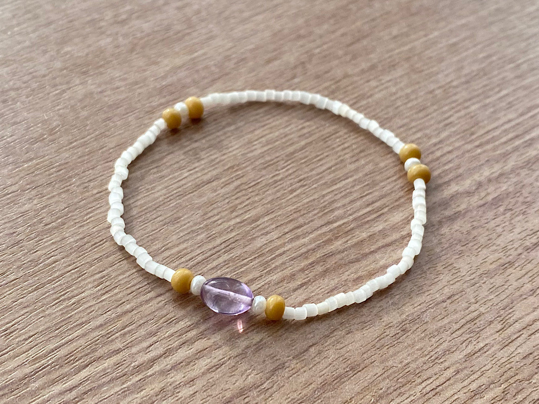 ピンクアメジスト & ベージュホワイト ブレスレット
