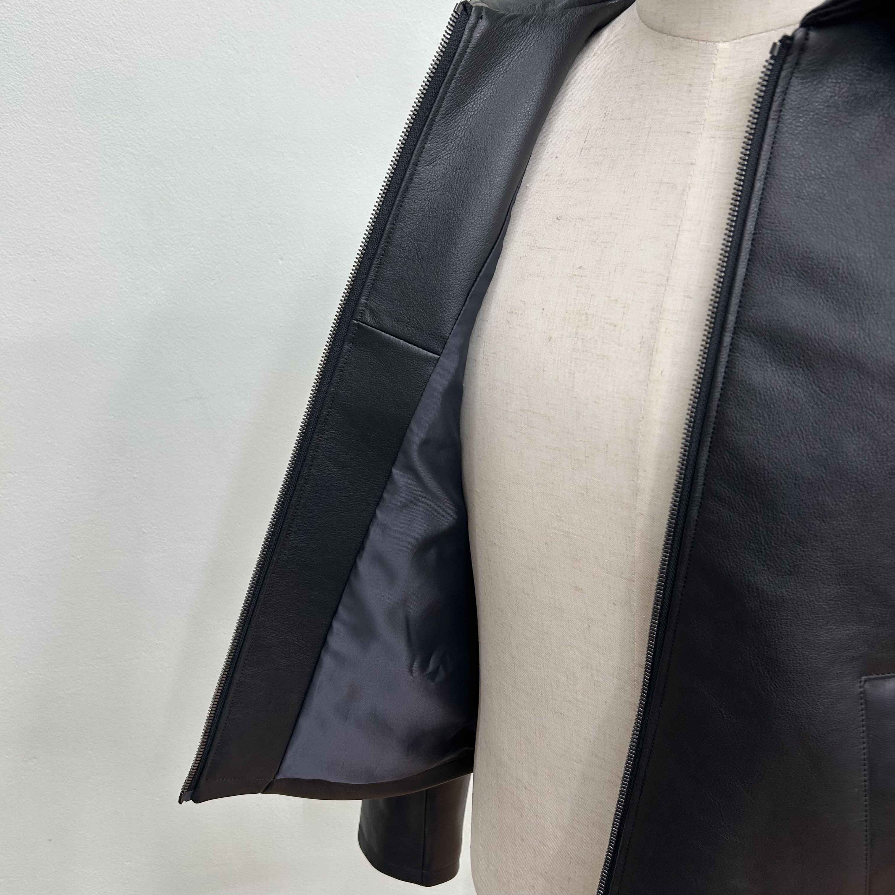 オールレザーブルゾン 本革製ジャケット アンブレラヨーク ブラック【受注制作･サイズオーダー対応】