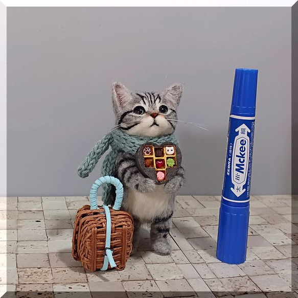 羊毛フェルト 猫 立ちニャンコ アメリカンショートヘア アメショ ねこ