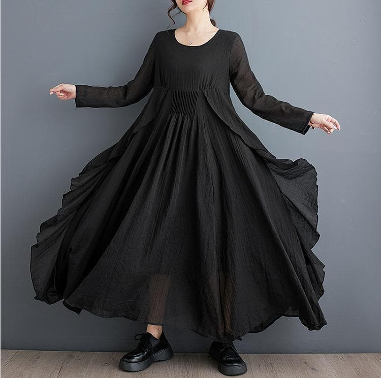 大きいサイズ 新品 3L前後 黒 ロングワンピース マキシ丈ワンピース プリーツ