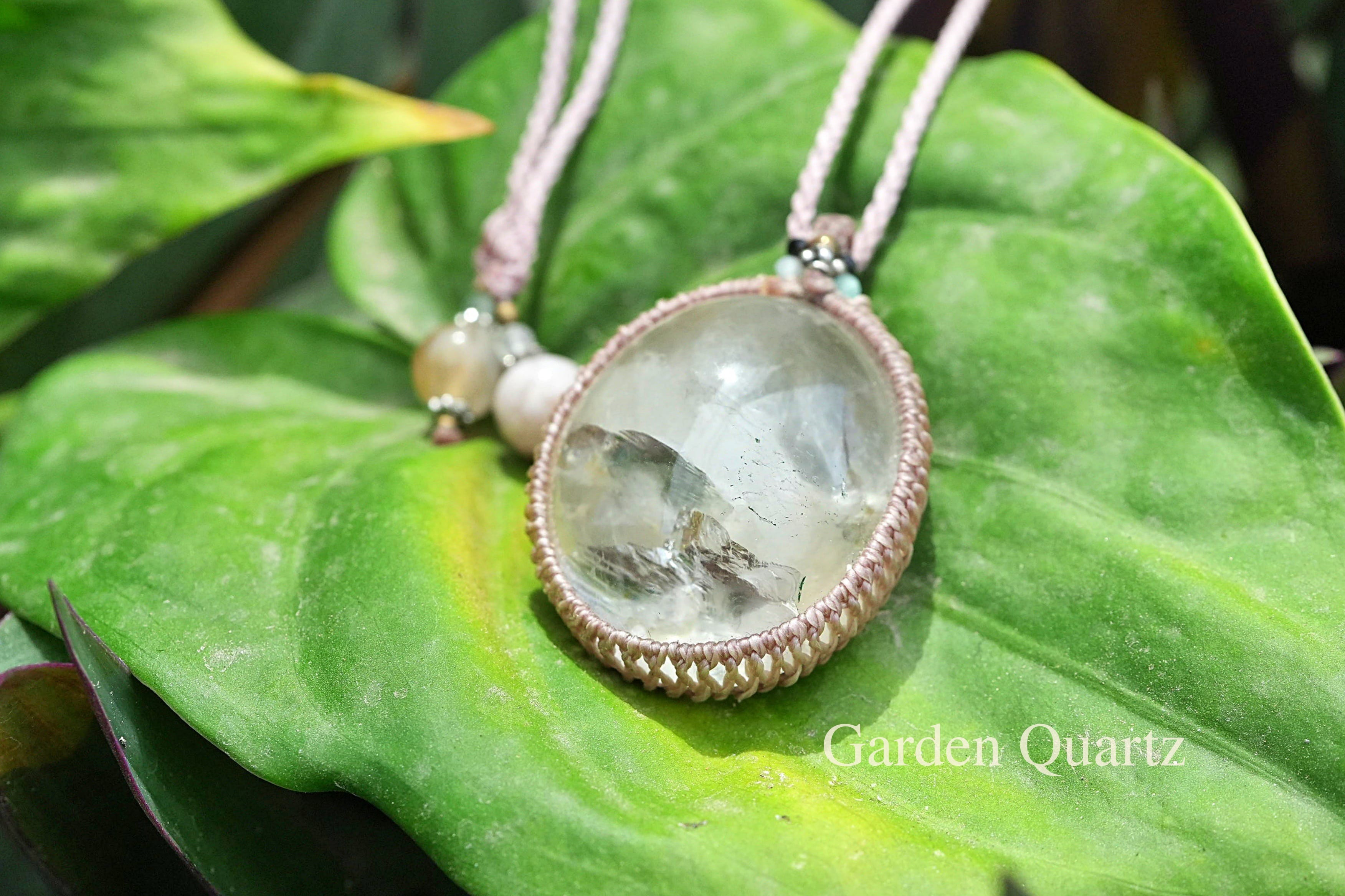 湯けむり★大粒 ホワイトガーデンクォーツマクラメネックレス2555
