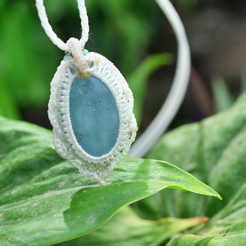 良質ベリル☆アクアマリン マクラメネックレス2557 ネックレス