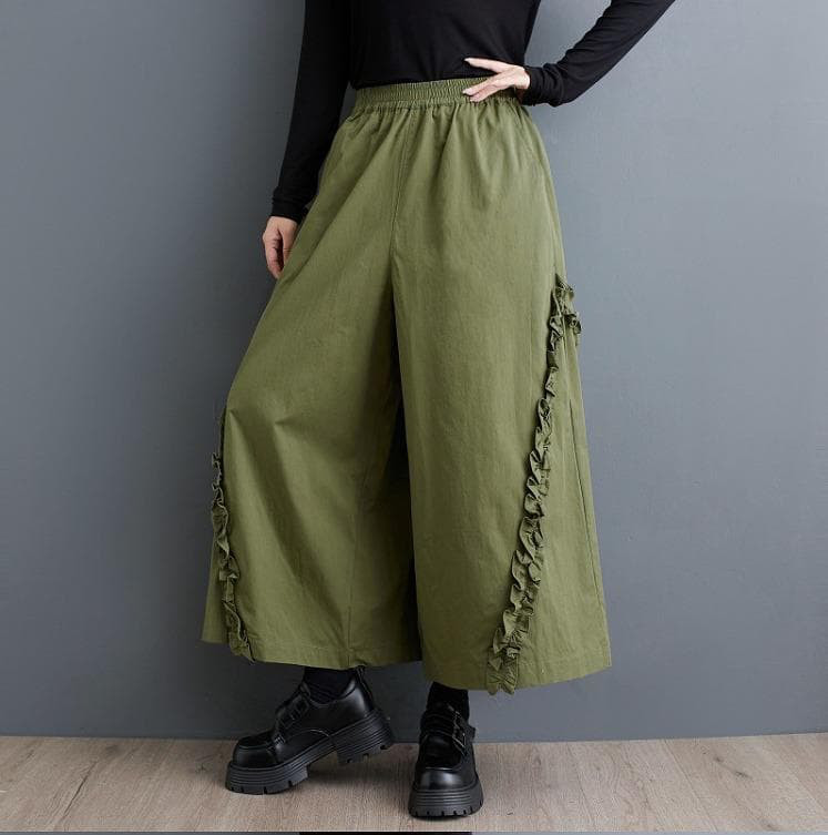 ワイドパンツ　大きいサイズ レディース 秋冬　春 新品 ウエストゴム　カーキ