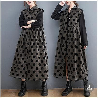 花柄新品大きいサイズゆったりロングワンピース秋冬長袖レディース