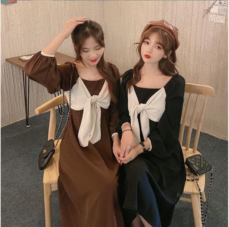 大きいサイズ レディース 秋　冬 ワンピース　リボン　新品 長袖　春