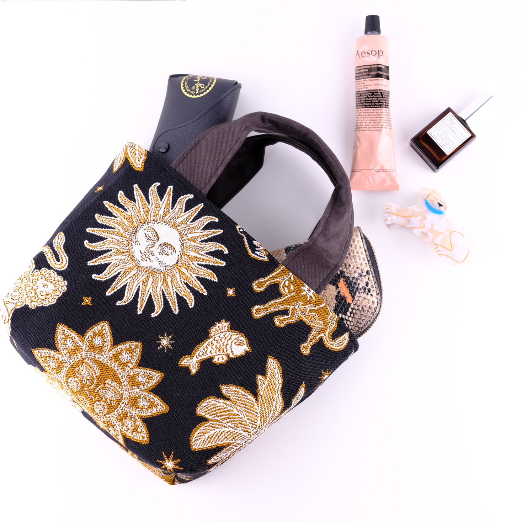 【フランス生地✳︎ ジャガード織　Soleil Mystique】ミニトートバッグ　サブバック　トートバッグ