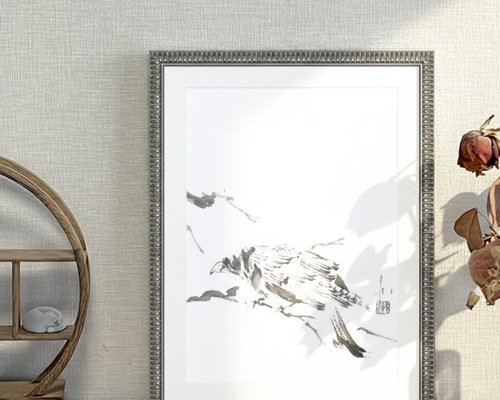 まつろわぬカラス-1- The untamed Crow-1-｜水墨画［半紙］額装済 絵画