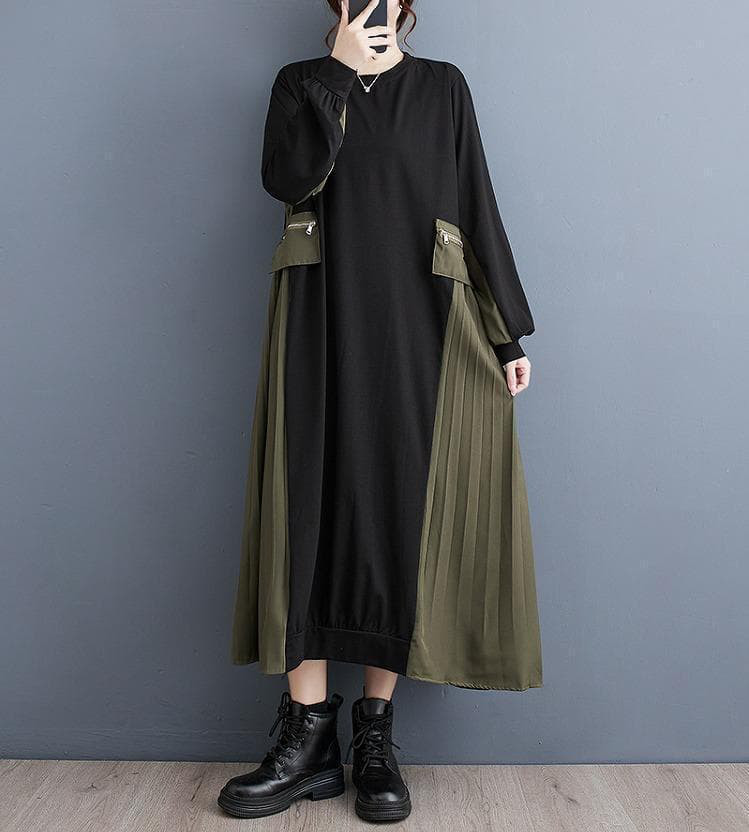 大きいサイズ レディース ロング　ワンピース　ゆったり　カーキ 秋冬 新品 長袖