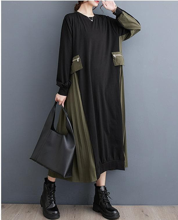 大きいサイズ レディース ロング　ワンピース　ゆったり　カーキ 秋冬 新品 長袖