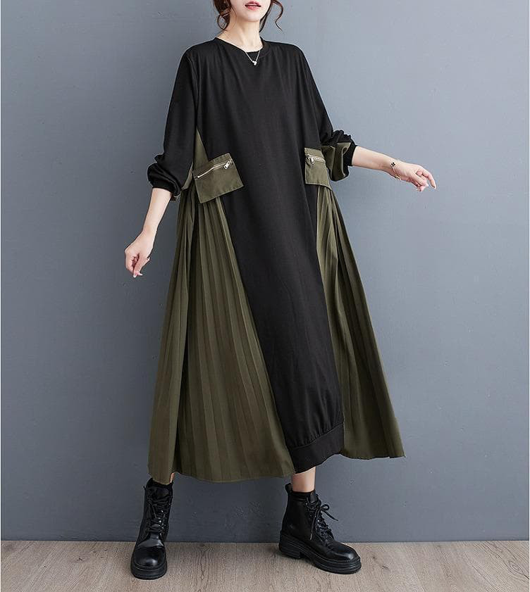 大きいサイズ レディース ロング　ワンピース　ゆったり　カーキ 秋冬 新品 長袖