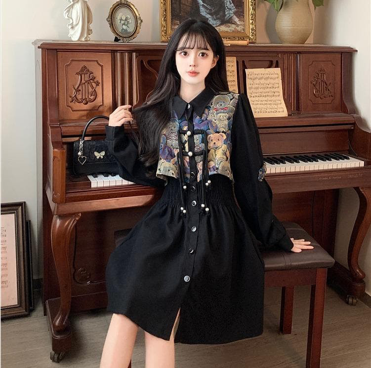 大きいサイズ ワンピース　シャツ　レディース 秋冬　ブラック　春 新品 長袖 5,305円