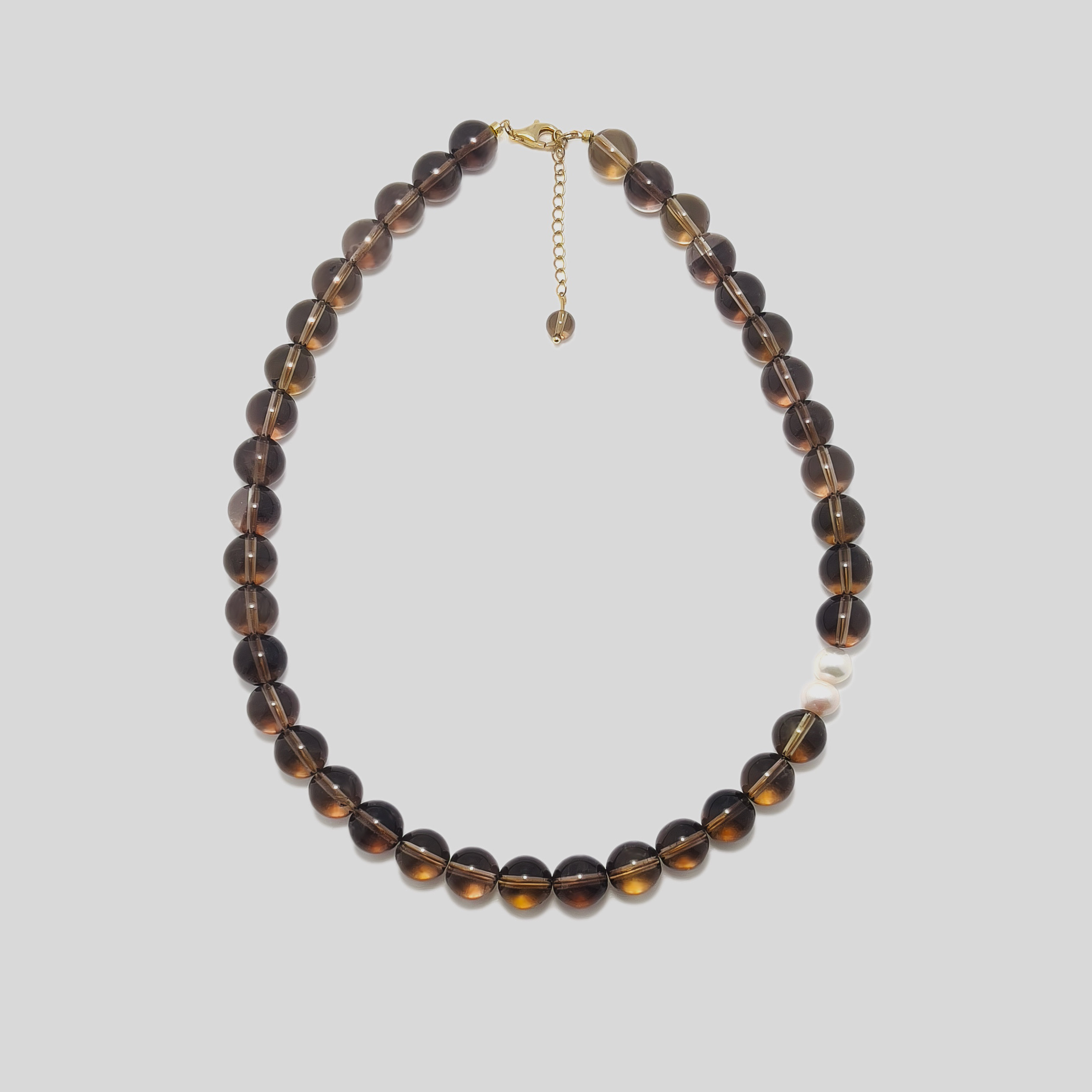 Luz スモーキークォーツネックレス｜10mm天然石×淡水パール｜K18ゴールド + シルバー925｜北欧ミニマル