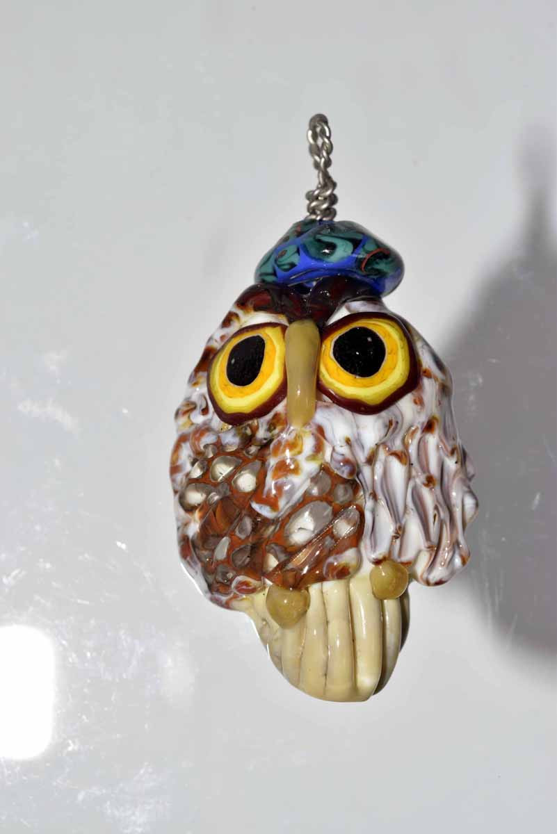 フクロウ　とんぼ玉 トンボ玉 蜻蛉玉 ペンダントトップ   モレッティ   ハンドメイド 11733-499