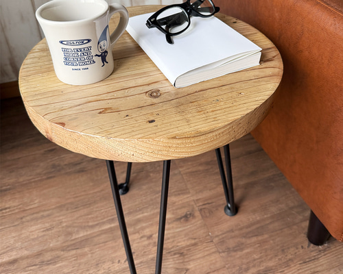 サイドテーブル 足場板古材 アイアン 丸型 35cm ヴィンテージ カフェ サイドテーブル 足場板 古材 アイアン 丸型 37cm ヴィンテージ カフェ