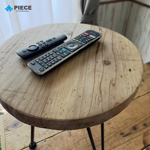 サイドテーブル 足場板 古材 アイアン 丸型 37cm ヴィンテージ カフェ