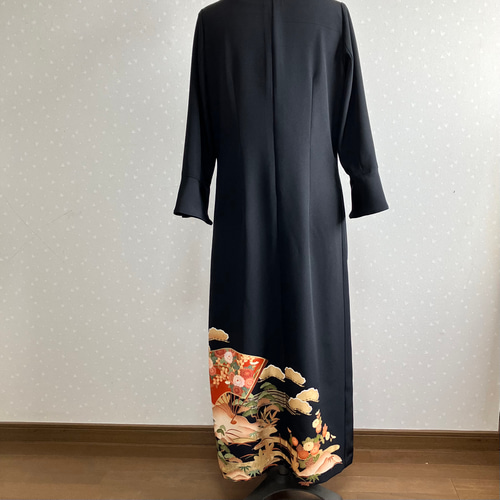 No.169ロングワンピースM〜L11号留袖ドレス着物リメイク袖口フリル