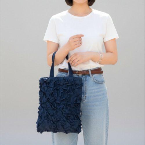 ▪️新作▪️【式典にも毎日にも】ネイビー 上品フリルのA4サブバッグ