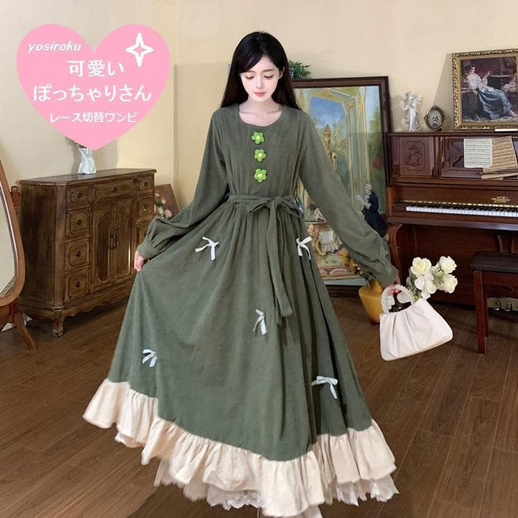 大きいサイズ ロング　ワンピース　原宿　レディース 秋冬　春 新品 長袖　リボン