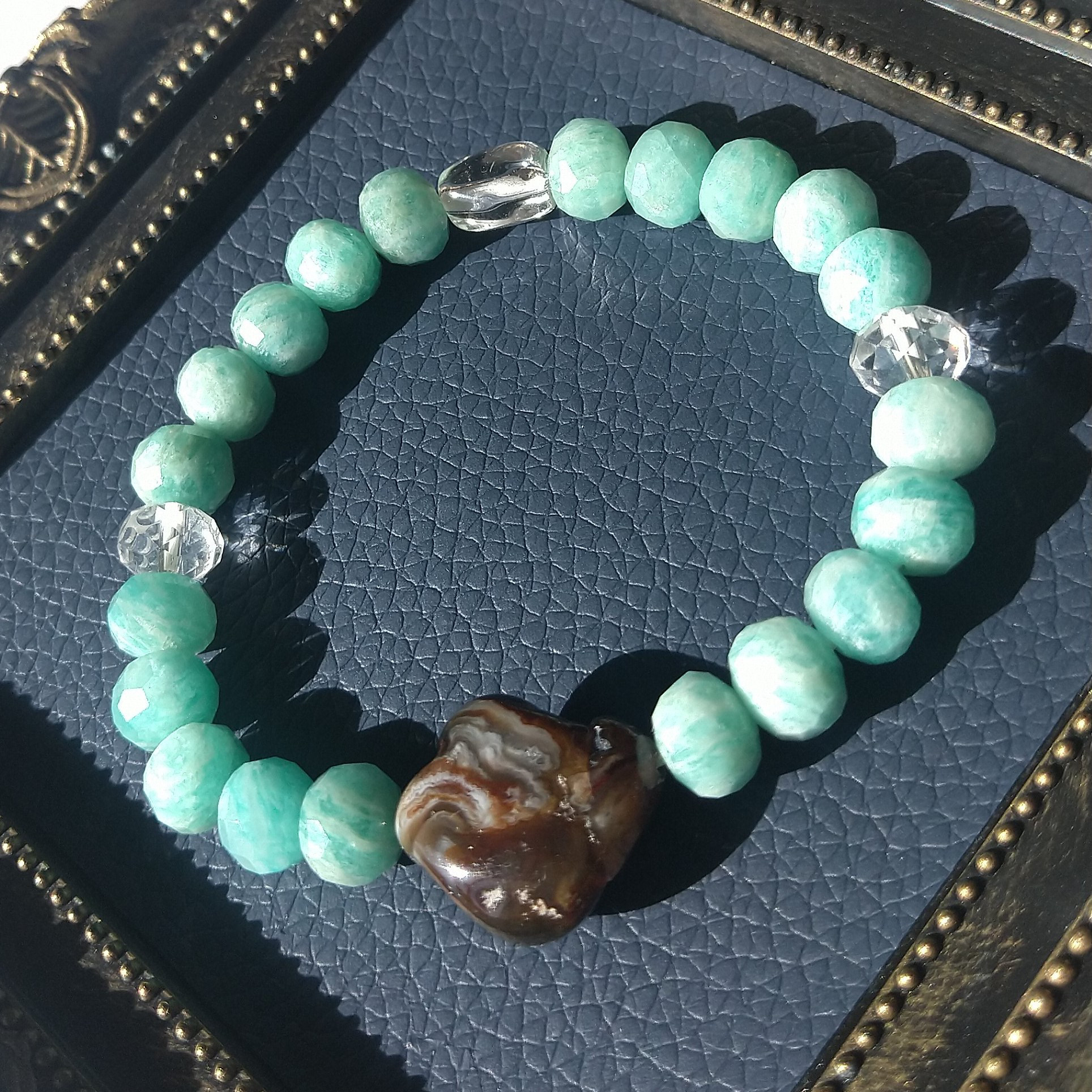 ホープストーン アマゾナイト×ファイヤーアゲート（瑪瑙）×天然クリスタル ブレスレット