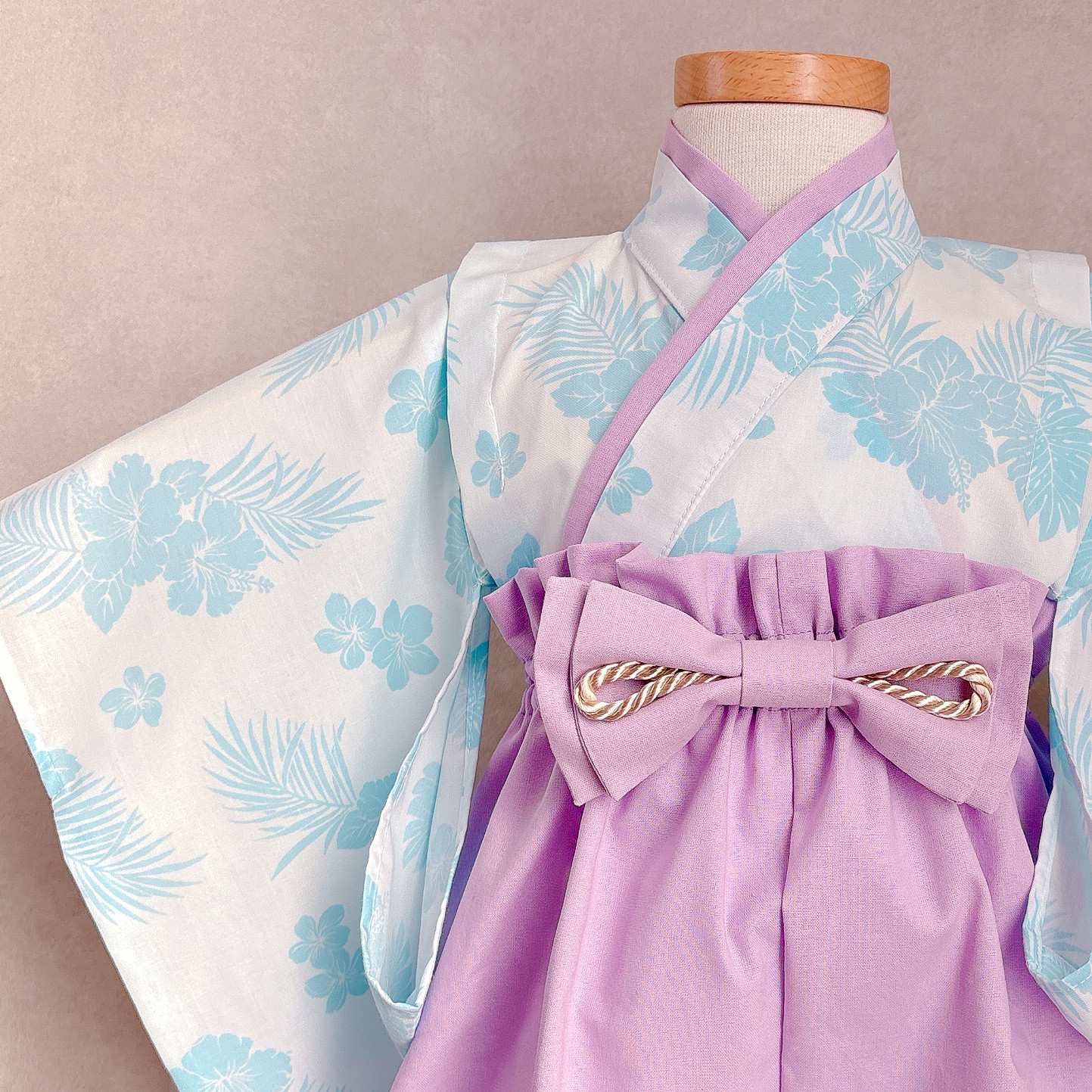 ベビー袴  ハイビスカス×パープル 【お食い初め 100日祝い  初節句】